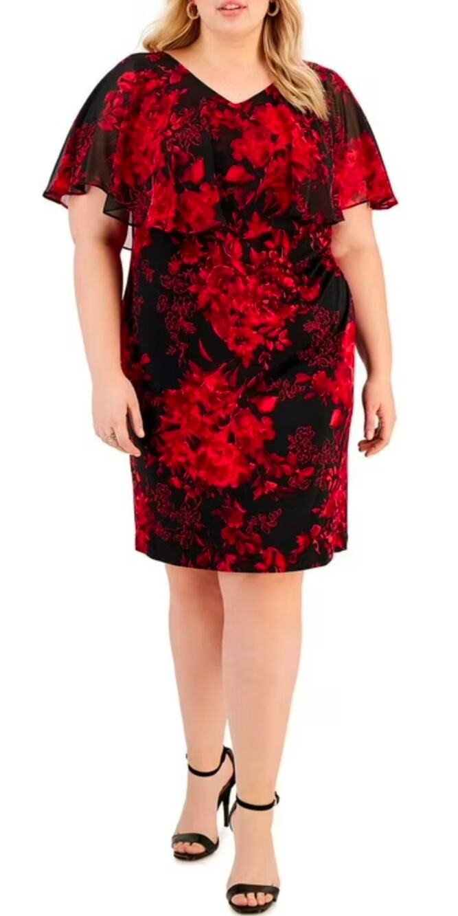 NWT Floral Cape Overlay Shiffon Sheath Knee Length Dress size 24W